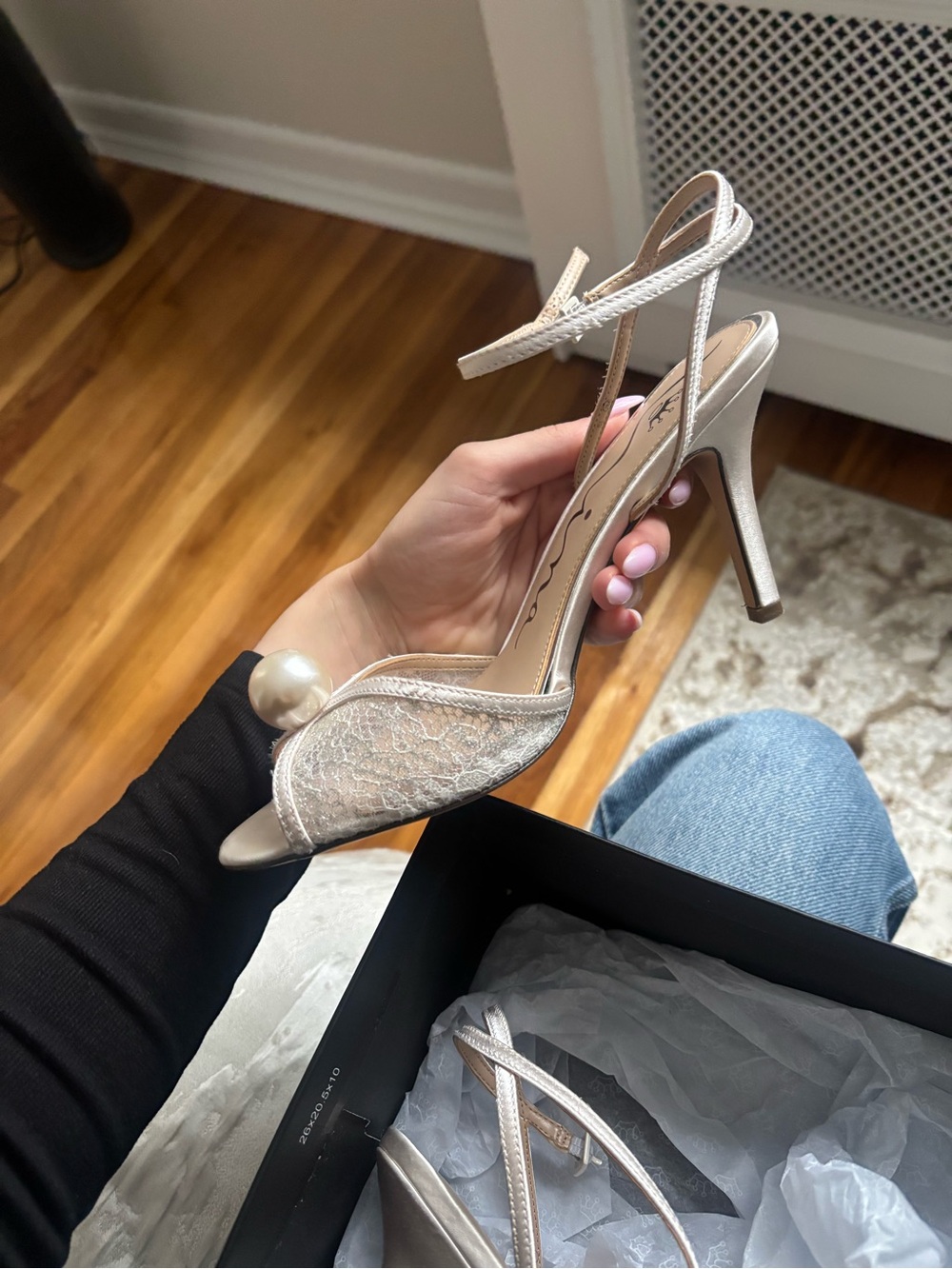 Nina Ivory Pearl-Accent Ankle-Strap Heels - Picture 10 of 12
